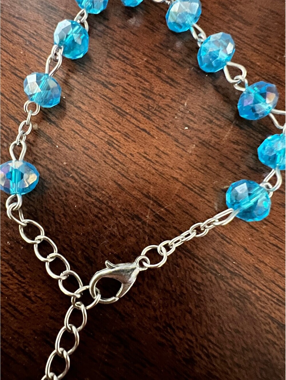 Blue Beaded Angel Charm Necklace with Silver Chain